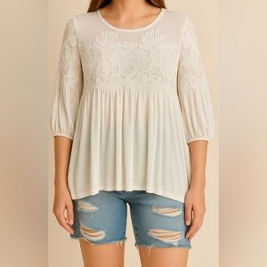 Deletta Anthropologie White Lace Peplum‎ Top Boho Cottagecore Romanticcore Sz S